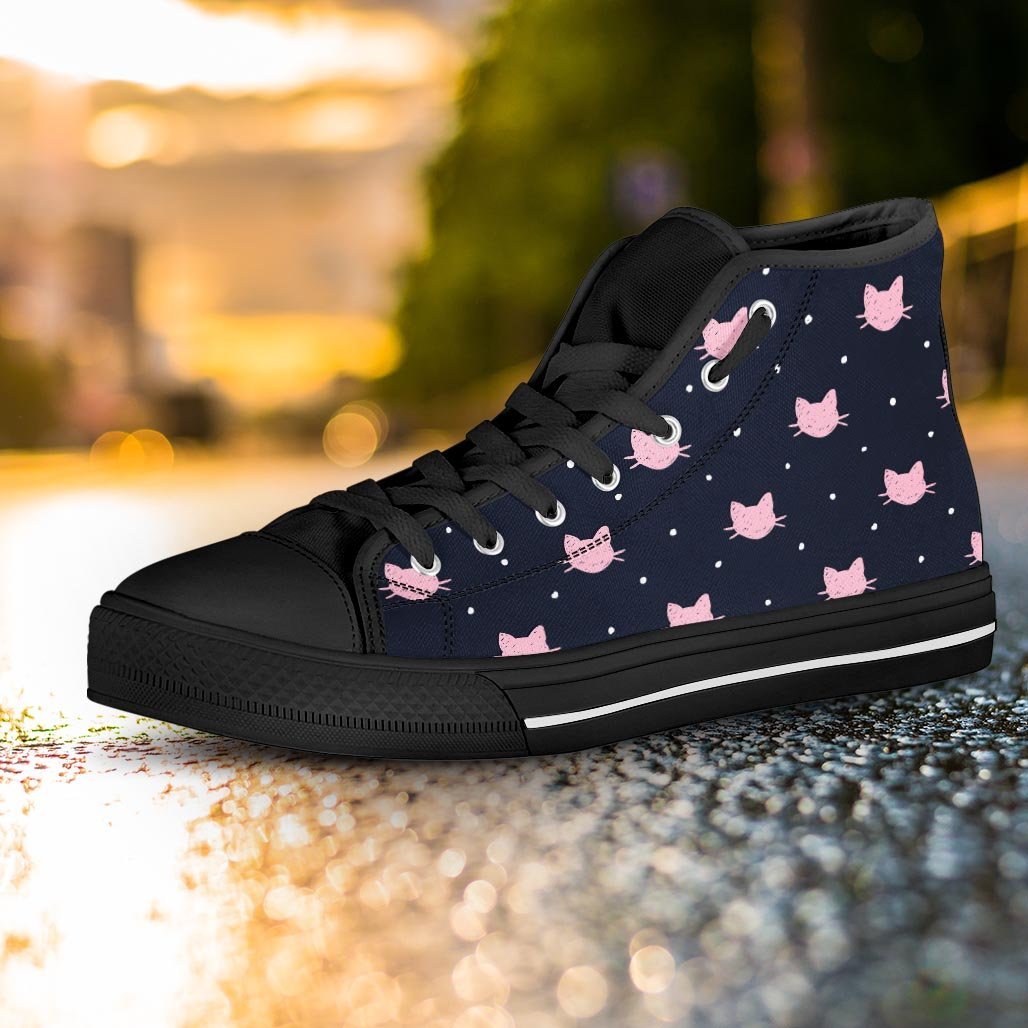 Cute Cat Polka Dot Print Women's High Top Shoes-grizzshop