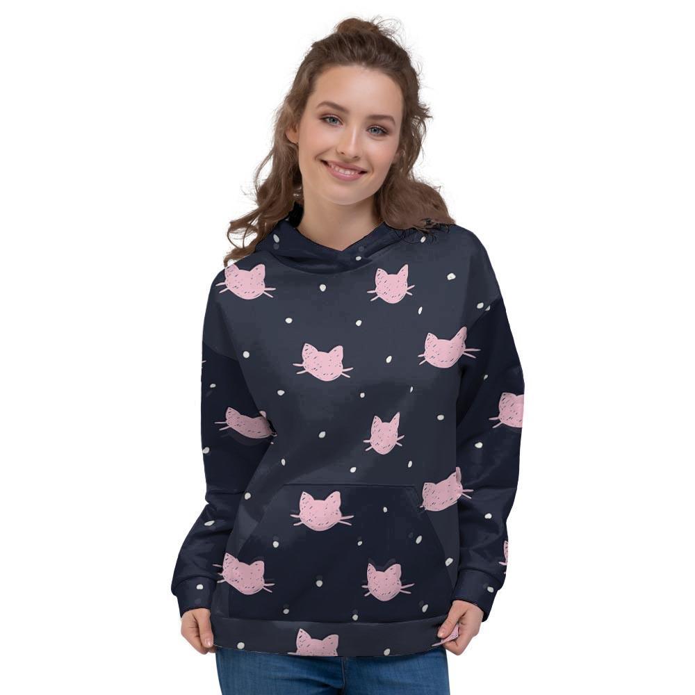 Cute Cat Polka Dot Print Women's Hoodie-grizzshop