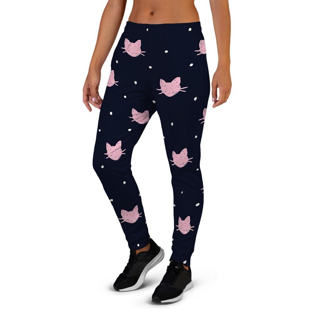 Cute Cat Polka Dot Print Women's Joggers-grizzshop