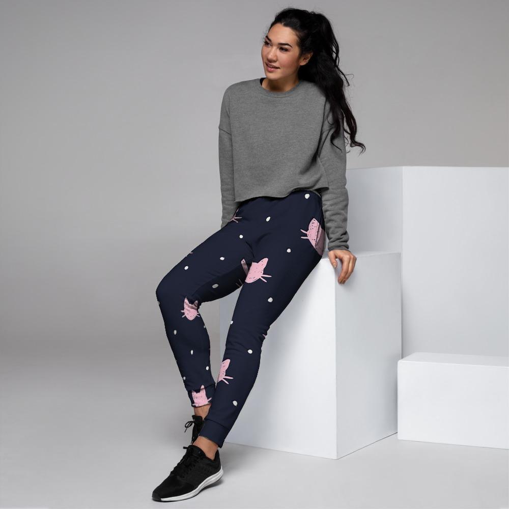 Cute Cat Polka Dot Print Women's Joggers-grizzshop