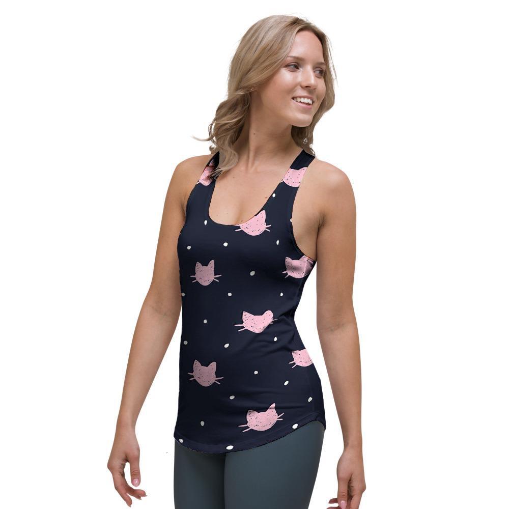 Cute Cat Polka Dot Print Women's Racerback Tank Top-grizzshop