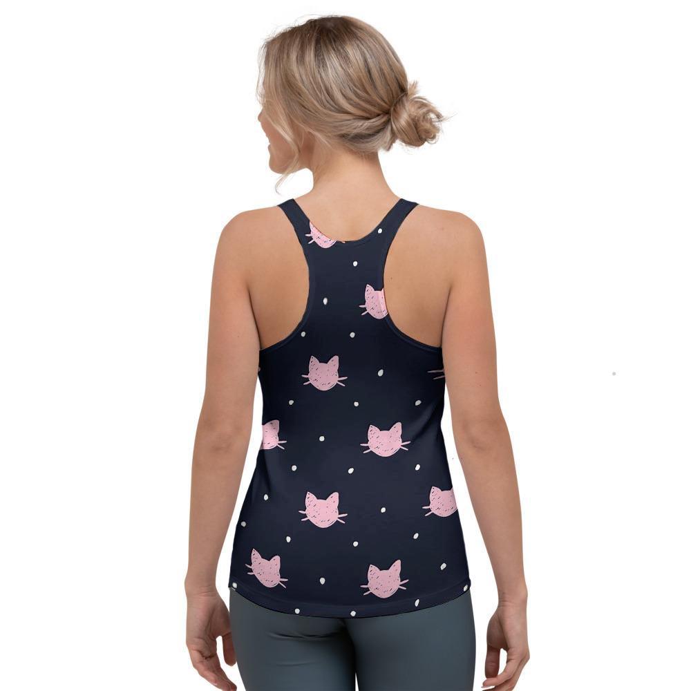 Cute Cat Polka Dot Print Women's Racerback Tank Top-grizzshop