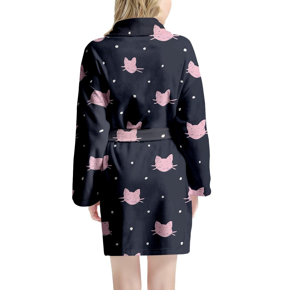 Cute Cat Polka Dot Print Women's Robe-grizzshop