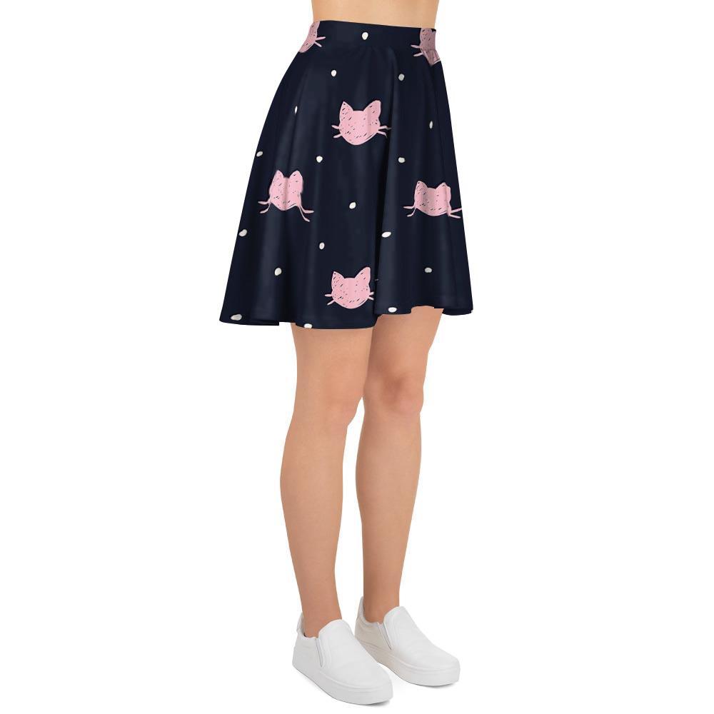 Cute Cat Polka Dot Print Women's Skirt-grizzshop