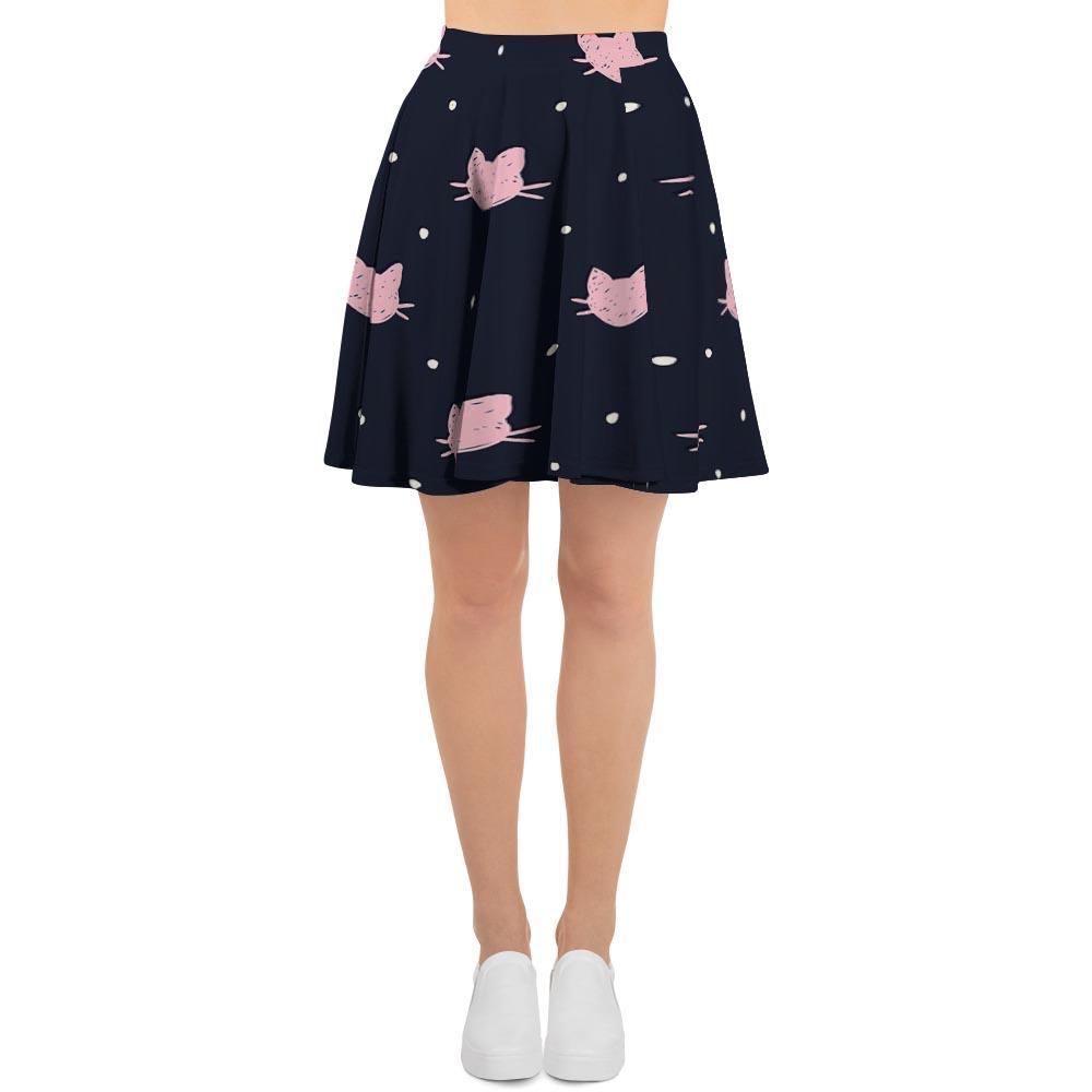 Cute Cat Polka Dot Print Women's Skirt-grizzshop