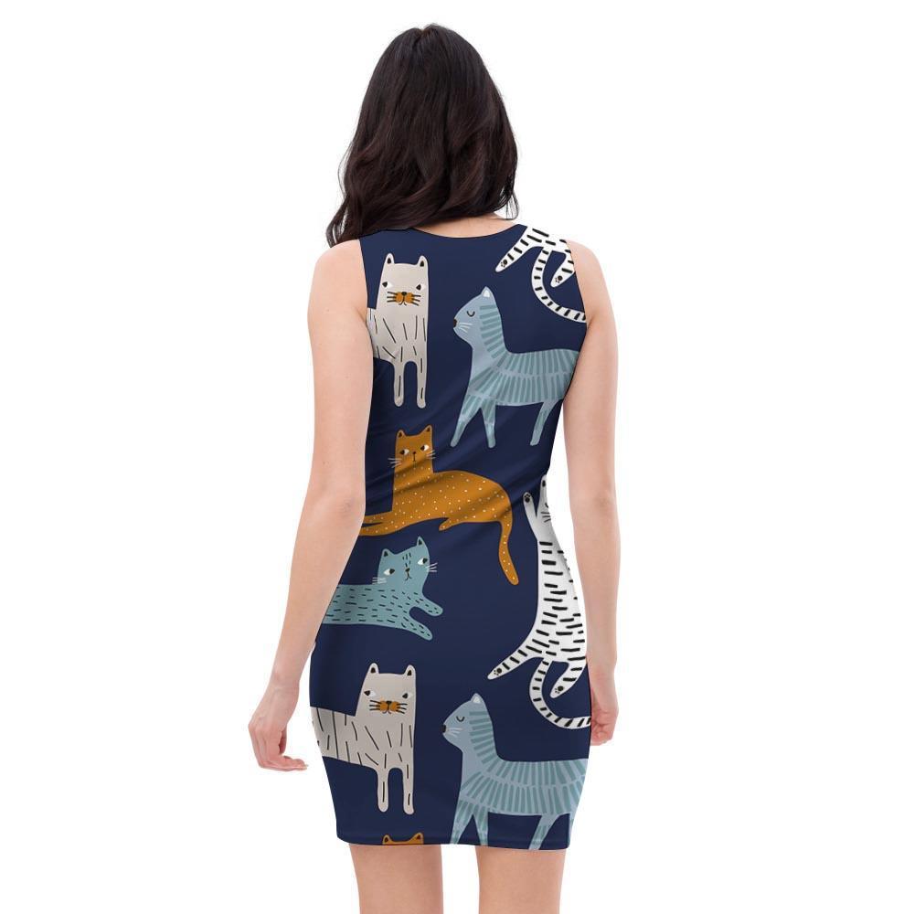 Cute Cat Style Print Bodycon Dress-grizzshop