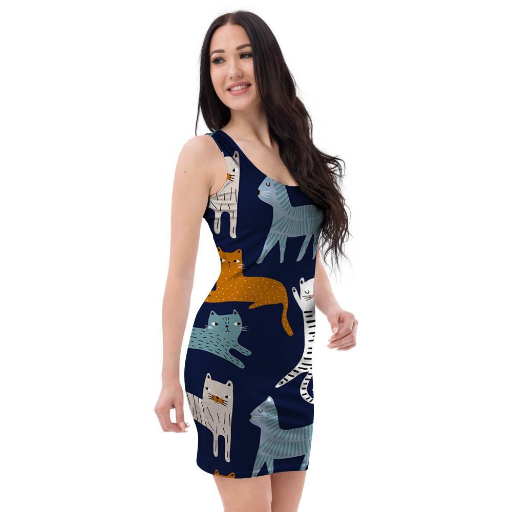 Cute Cat Style Print Bodycon Dress-grizzshop