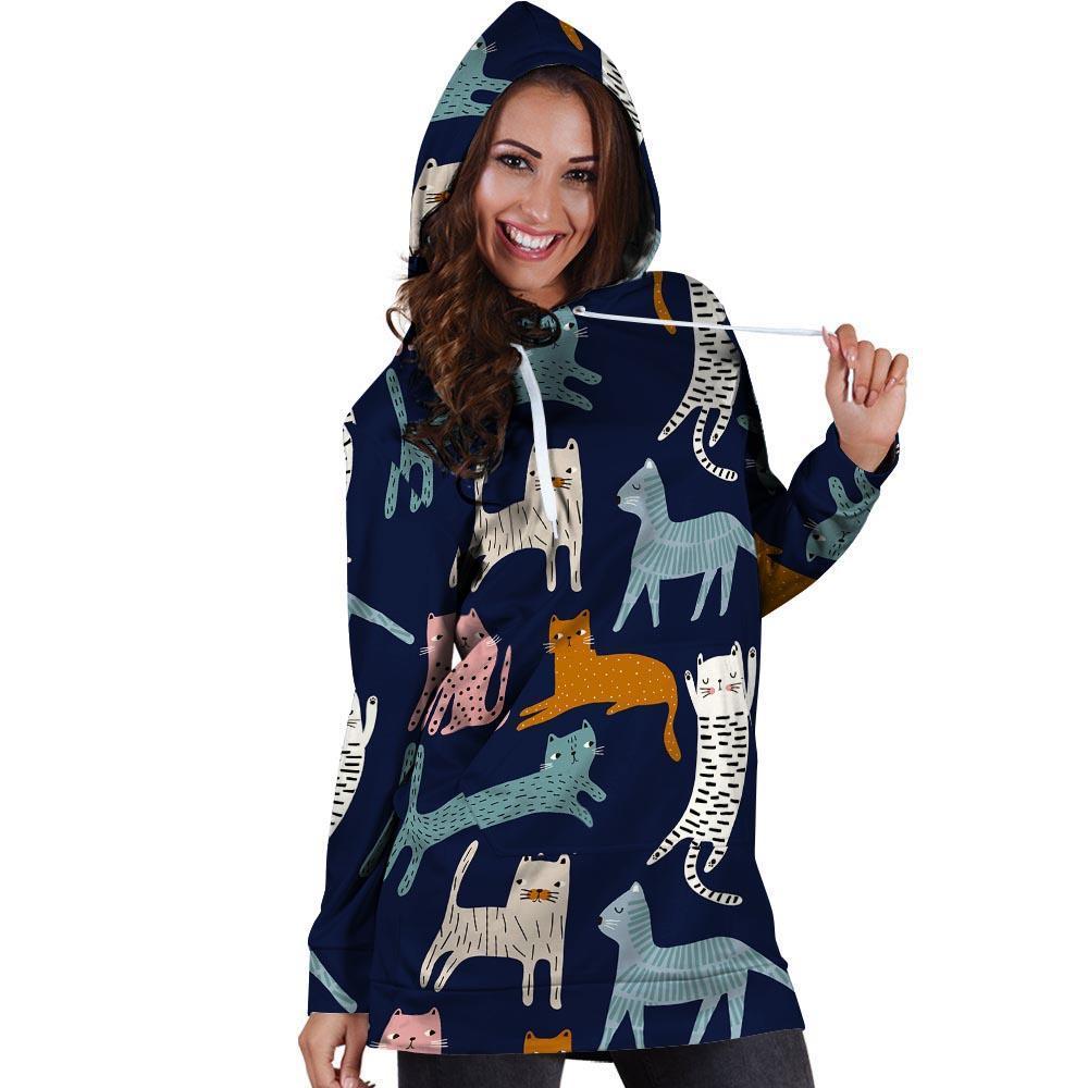 Cute Cat Style Print Hoodie Dress-grizzshop