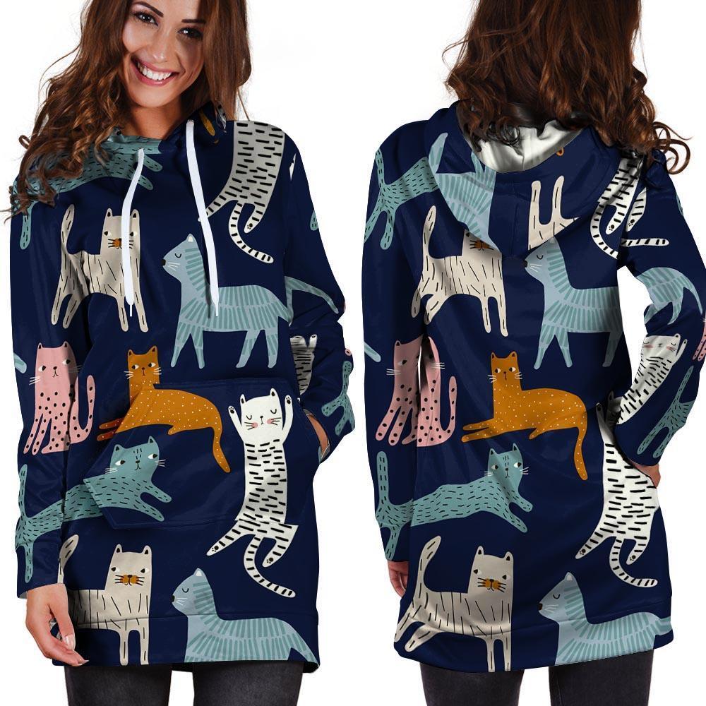 Cute Cat Style Print Hoodie Dress-grizzshop