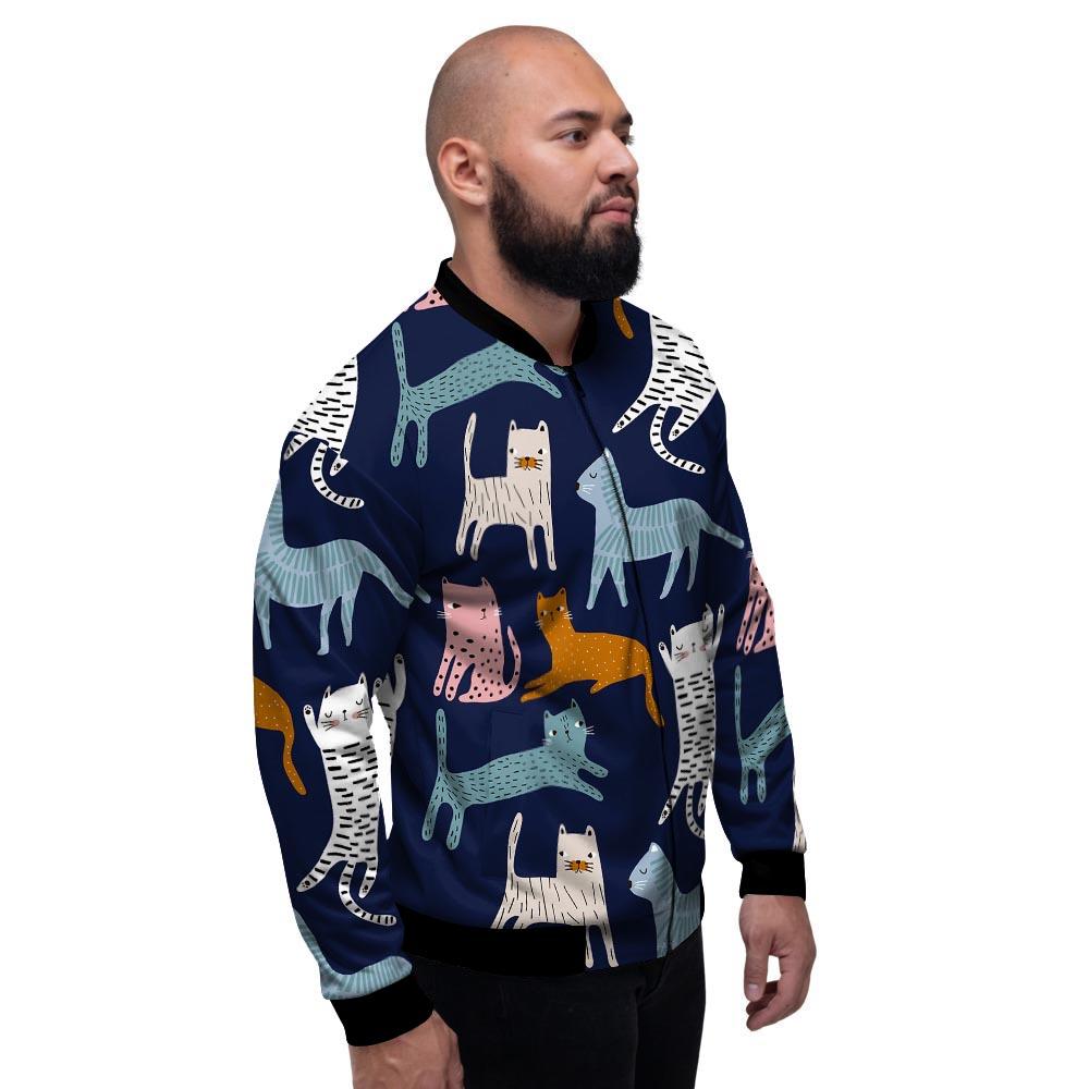 Cute Cat Style Print Men's Bomber Jacket-grizzshop