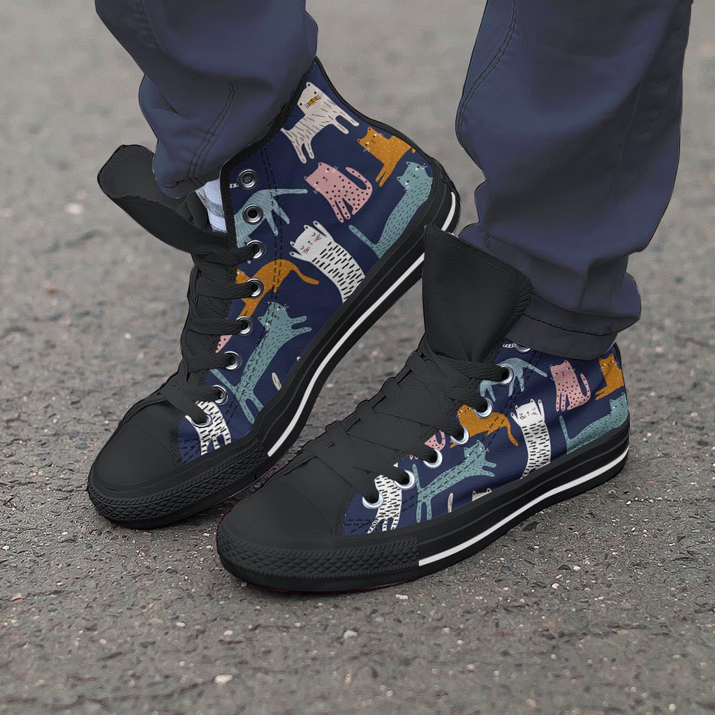 Cute Cat Style Print Men's High Top Shoes-grizzshop