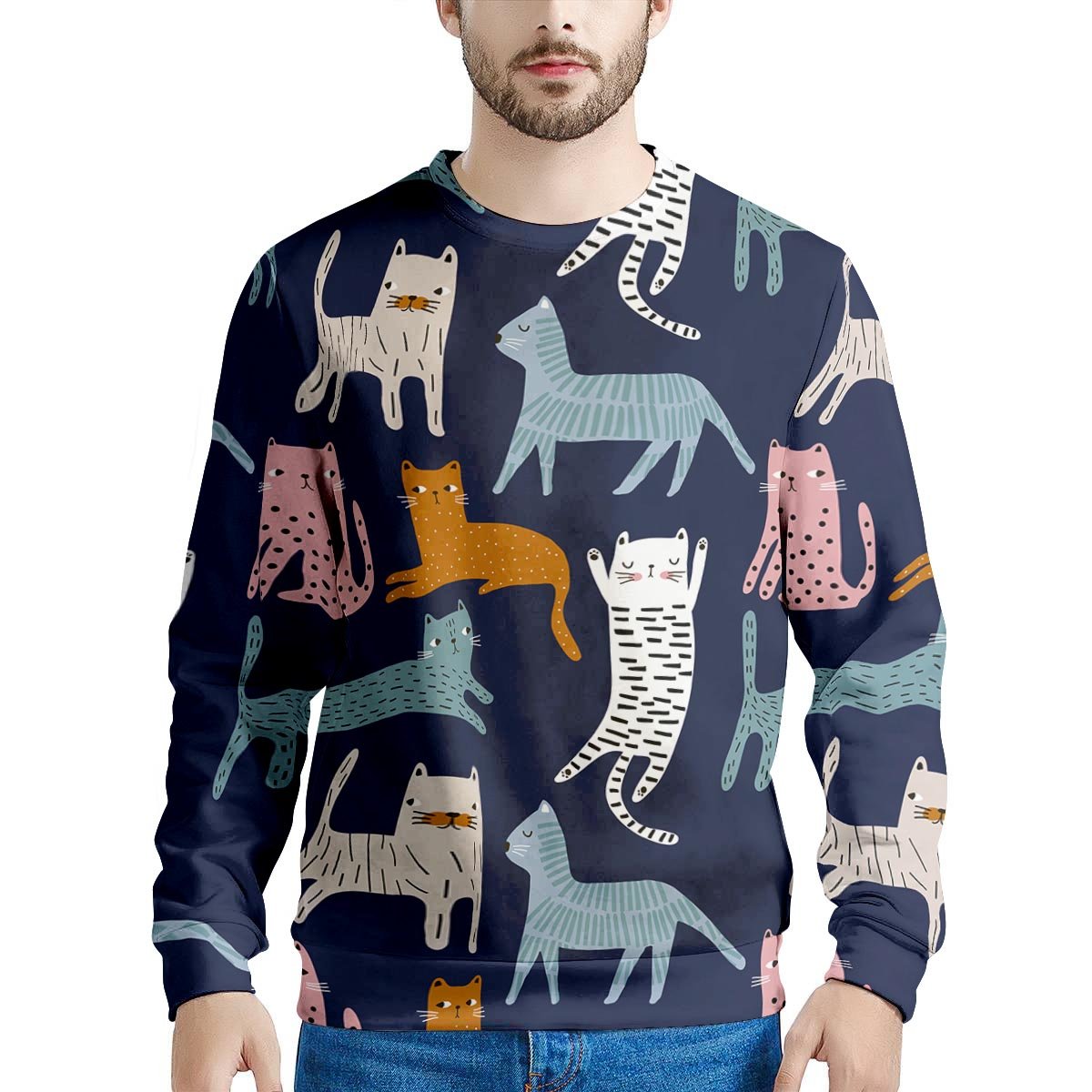 Cute Cat Style Print Men's Sweatshirt-grizzshop