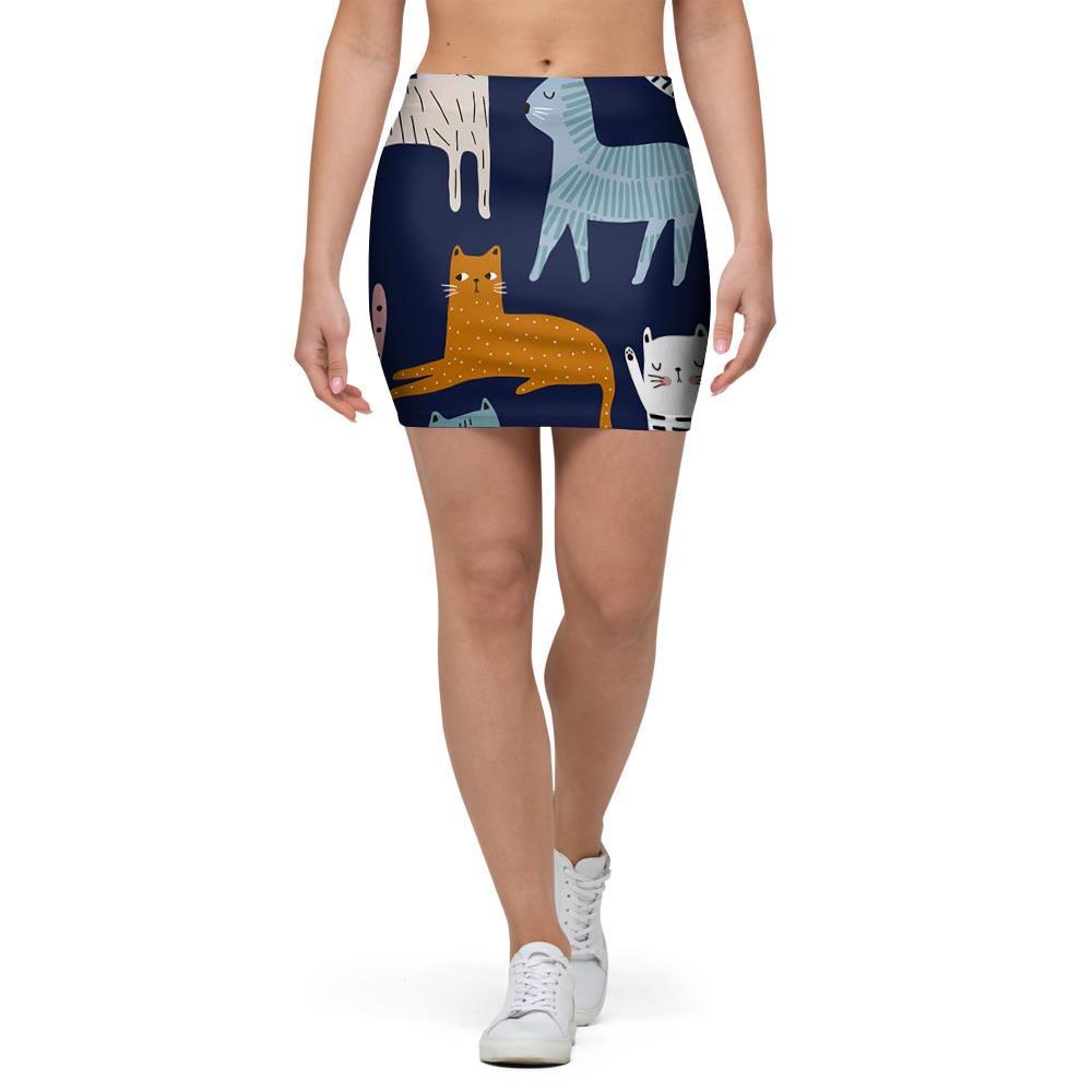 Cute Cat Style Print Mini Skirt-grizzshop