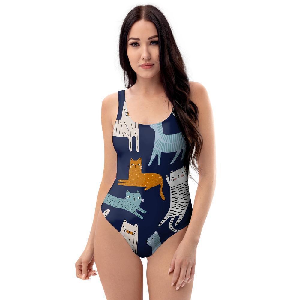 Cute Cat Style Print One Piece Swimsuite-grizzshop