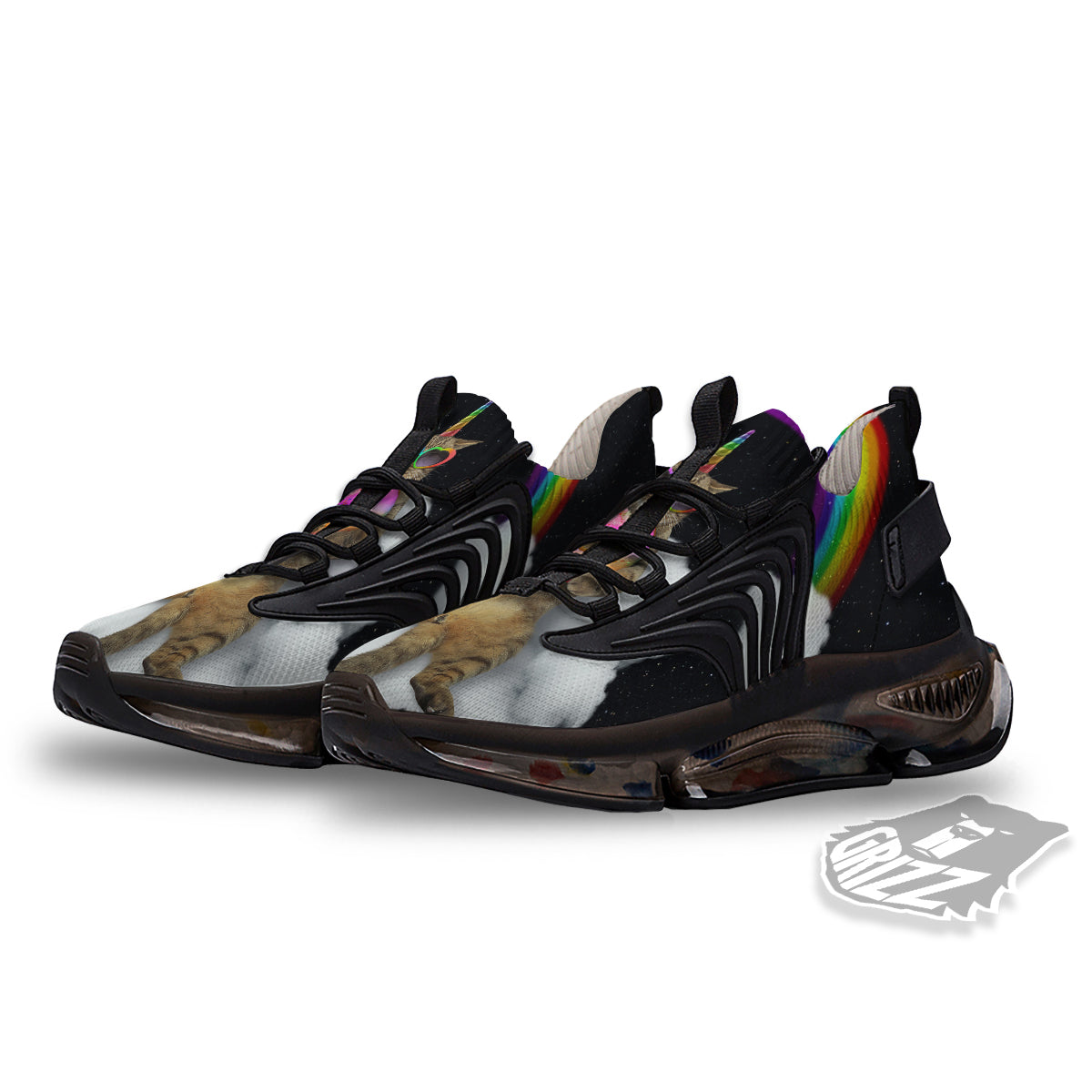 Cute Cat Unicorn Print Black Gym Shoes-grizzshop