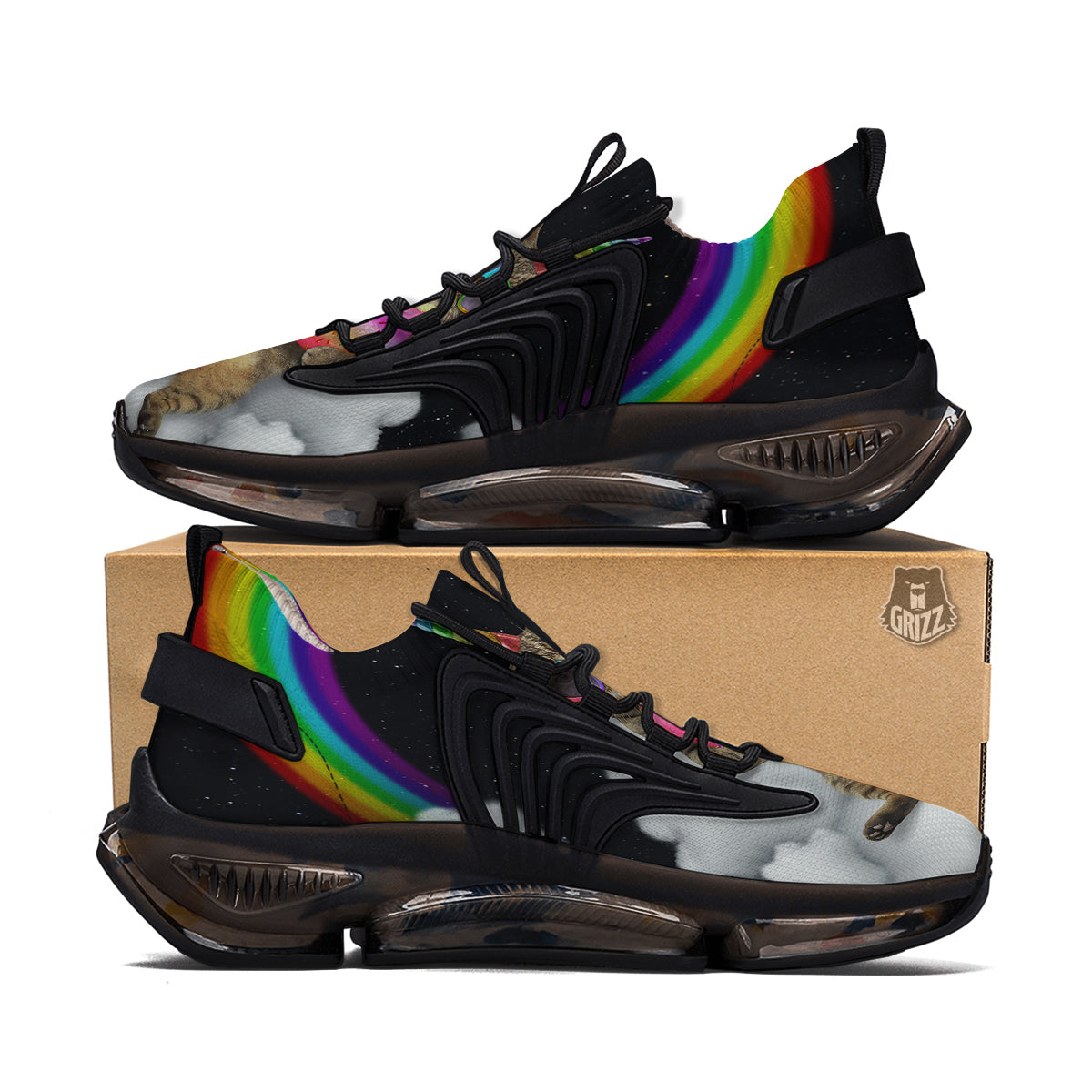 Cute Cat Unicorn Print Black Gym Shoes-grizzshop