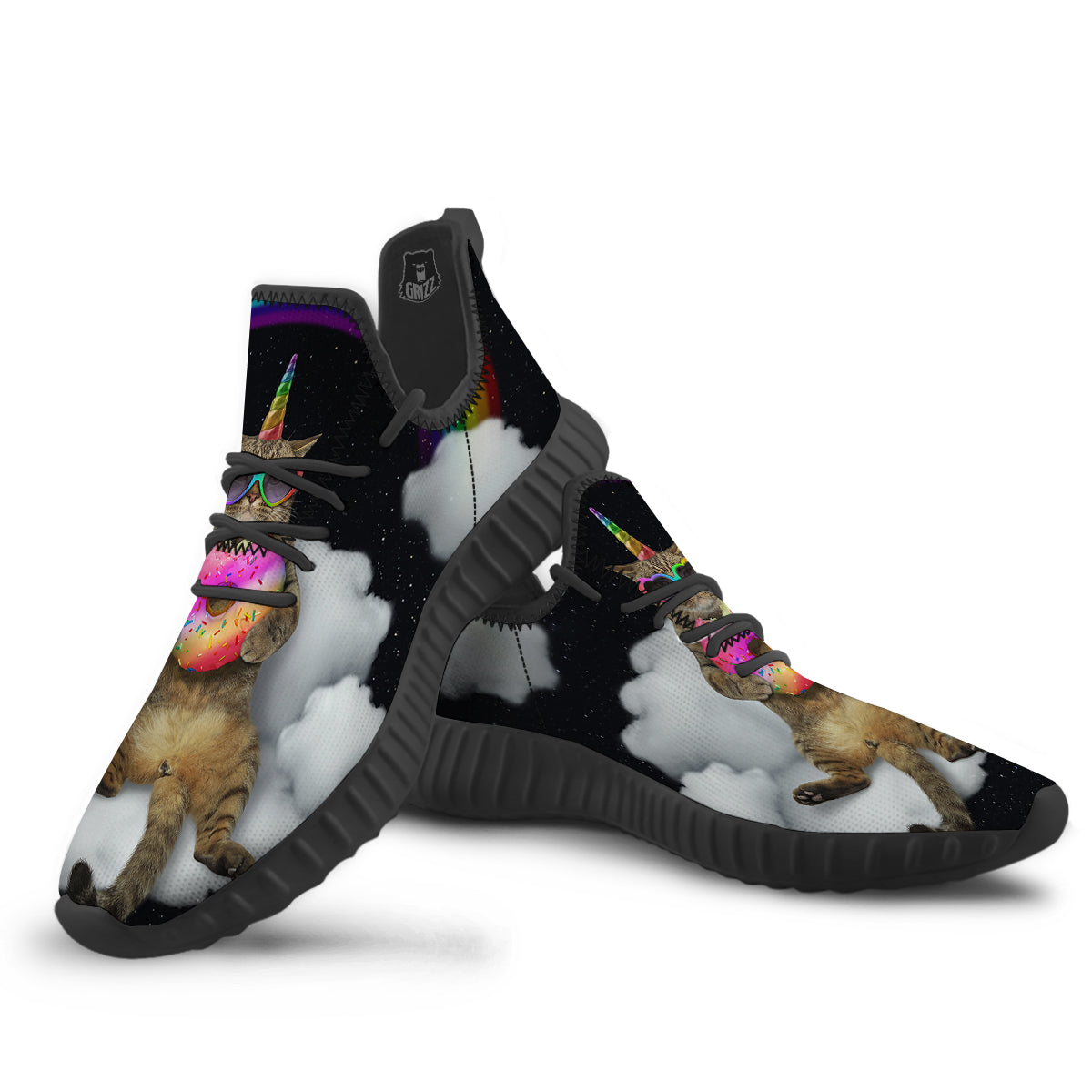 Cute Cat Unicorn Print Black Walking Shoes-grizzshop