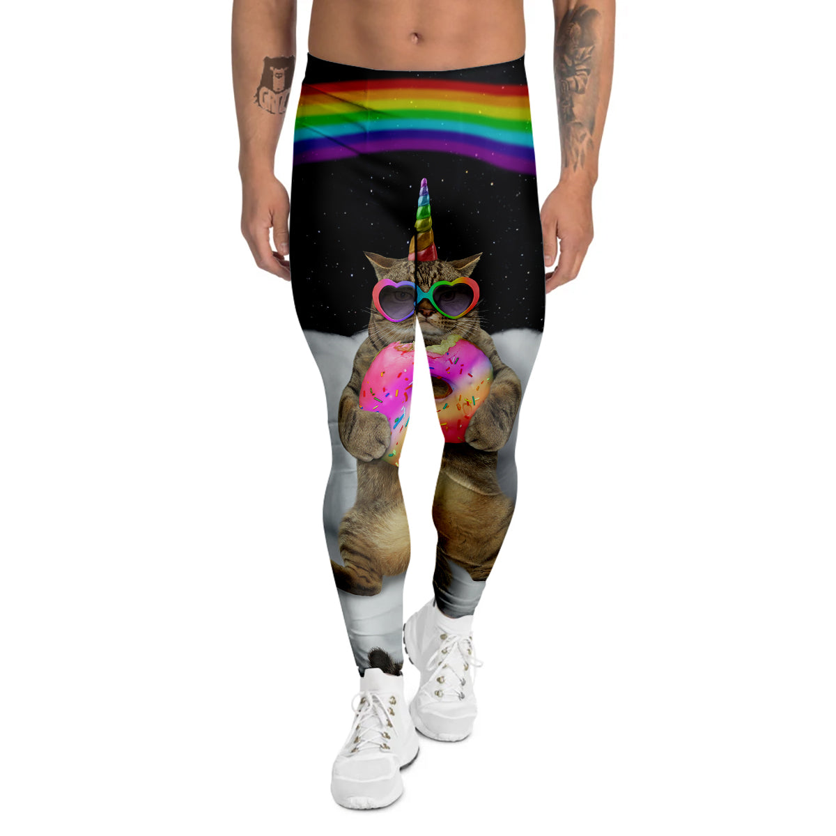 Cute Cat Unicorn Print Men's Leggings-grizzshop