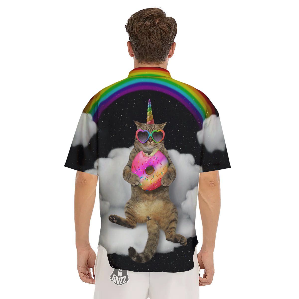 Cute Cat Unicorn Print Men's Short Sleeve Shirts-grizzshop