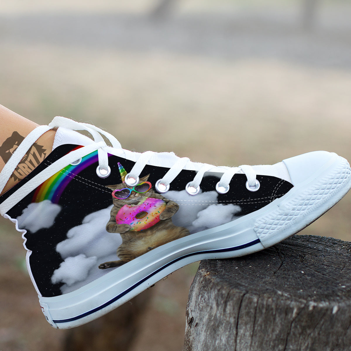 Cute Cat Unicorn Print White High Top Shoes-grizzshop