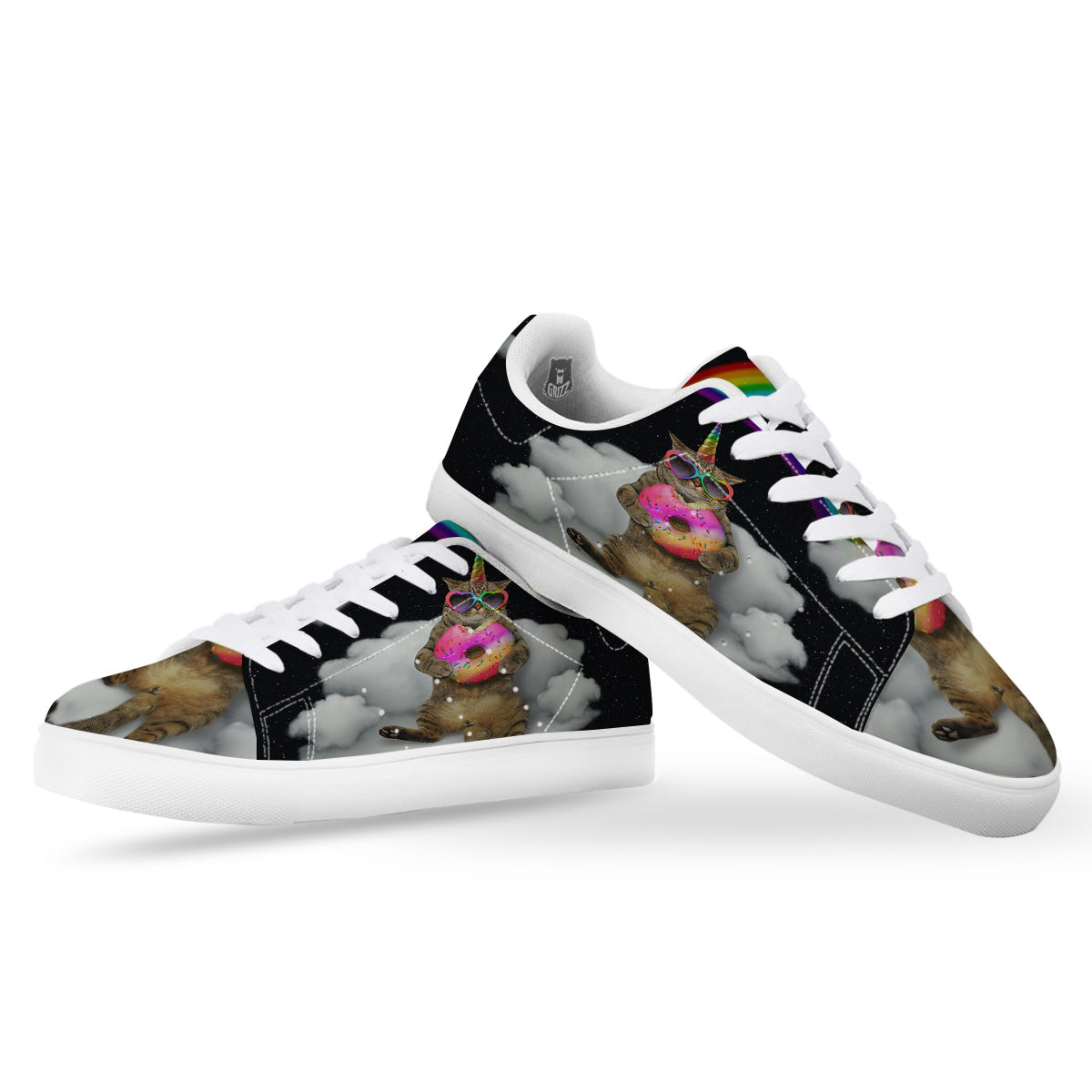 Cute Cat Unicorn Print White Low Top Sneakers-grizzshop
