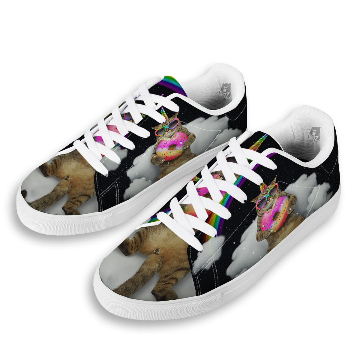 Cute Cat Unicorn Print White Low Top Sneakers-grizzshop