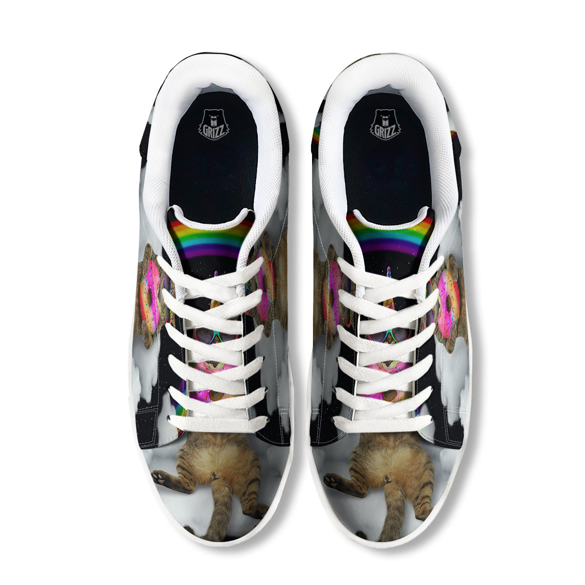 Cute Cat Unicorn Print White Low Top Sneakers-grizzshop