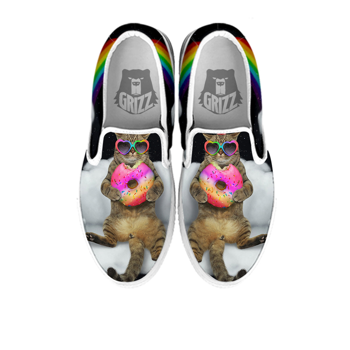 Cute Cat Unicorn Print White Slip On Shoes-grizzshop