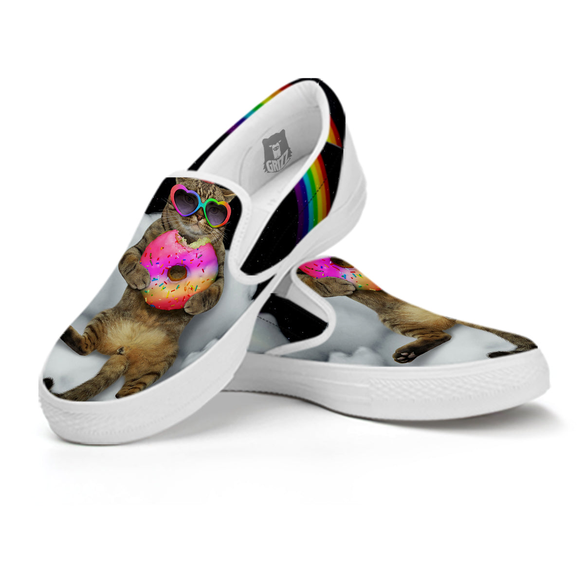 Cute Cat Unicorn Print White Slip On Shoes-grizzshop