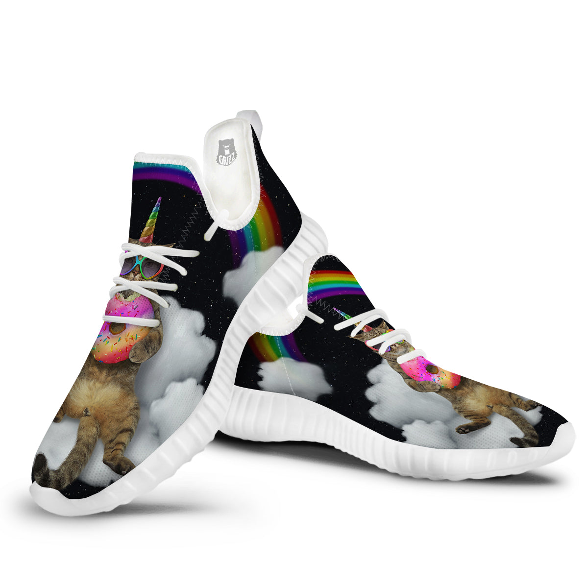 Cute Cat Unicorn Print White Walking Shoes-grizzshop