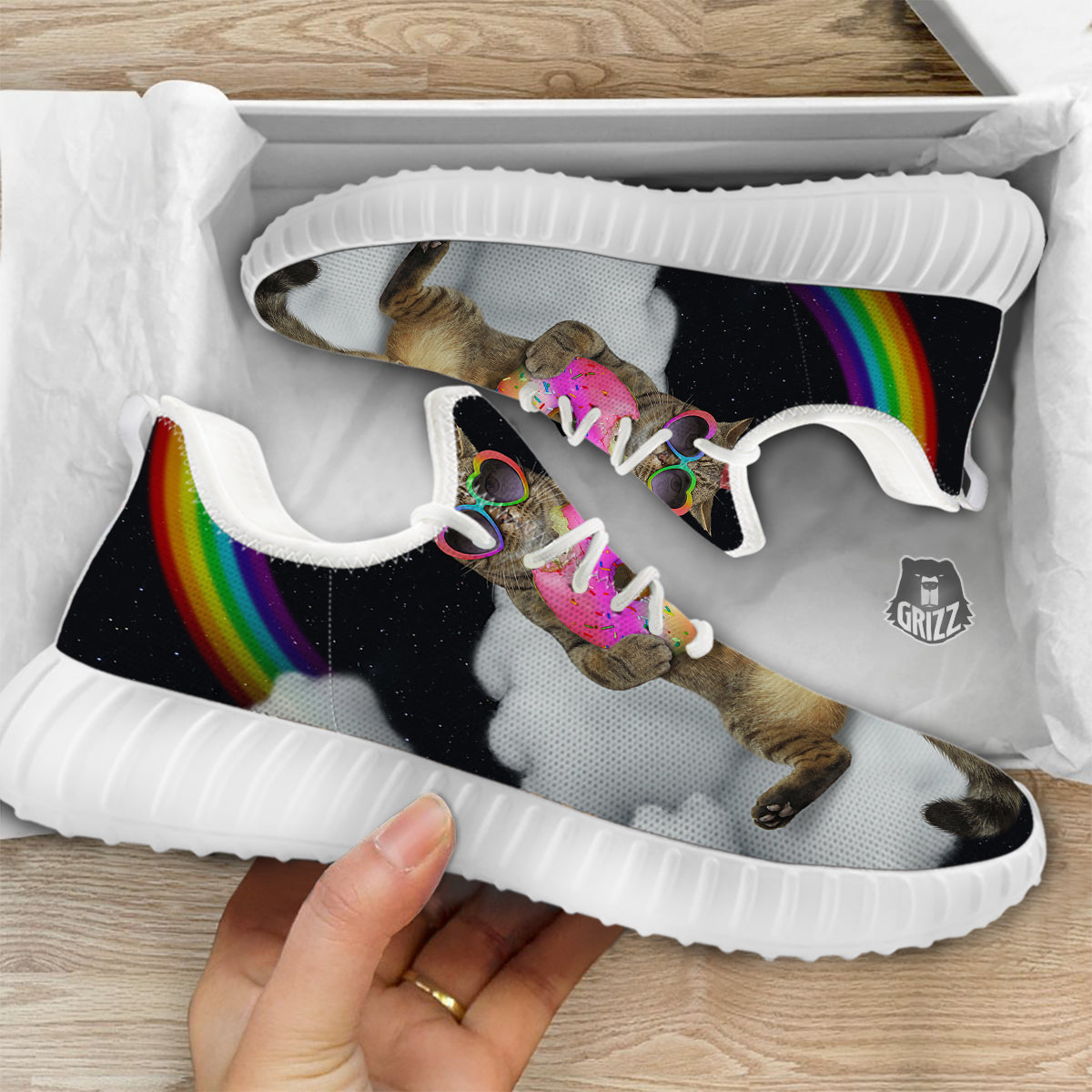 Cute Cat Unicorn Print White Walking Shoes-grizzshop