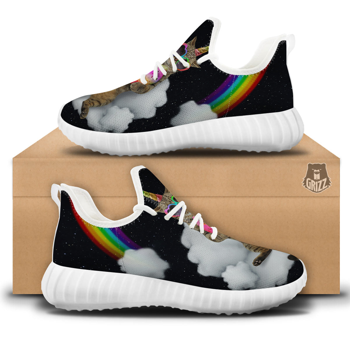 Cute Cat Unicorn Print White Walking Shoes-grizzshop