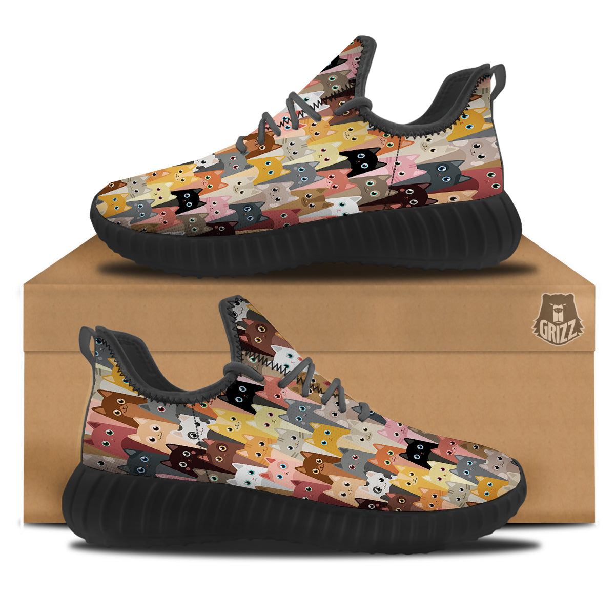 Cute Cats Cartoon Colorful Print Pattern Black Walking Shoes-grizzshop