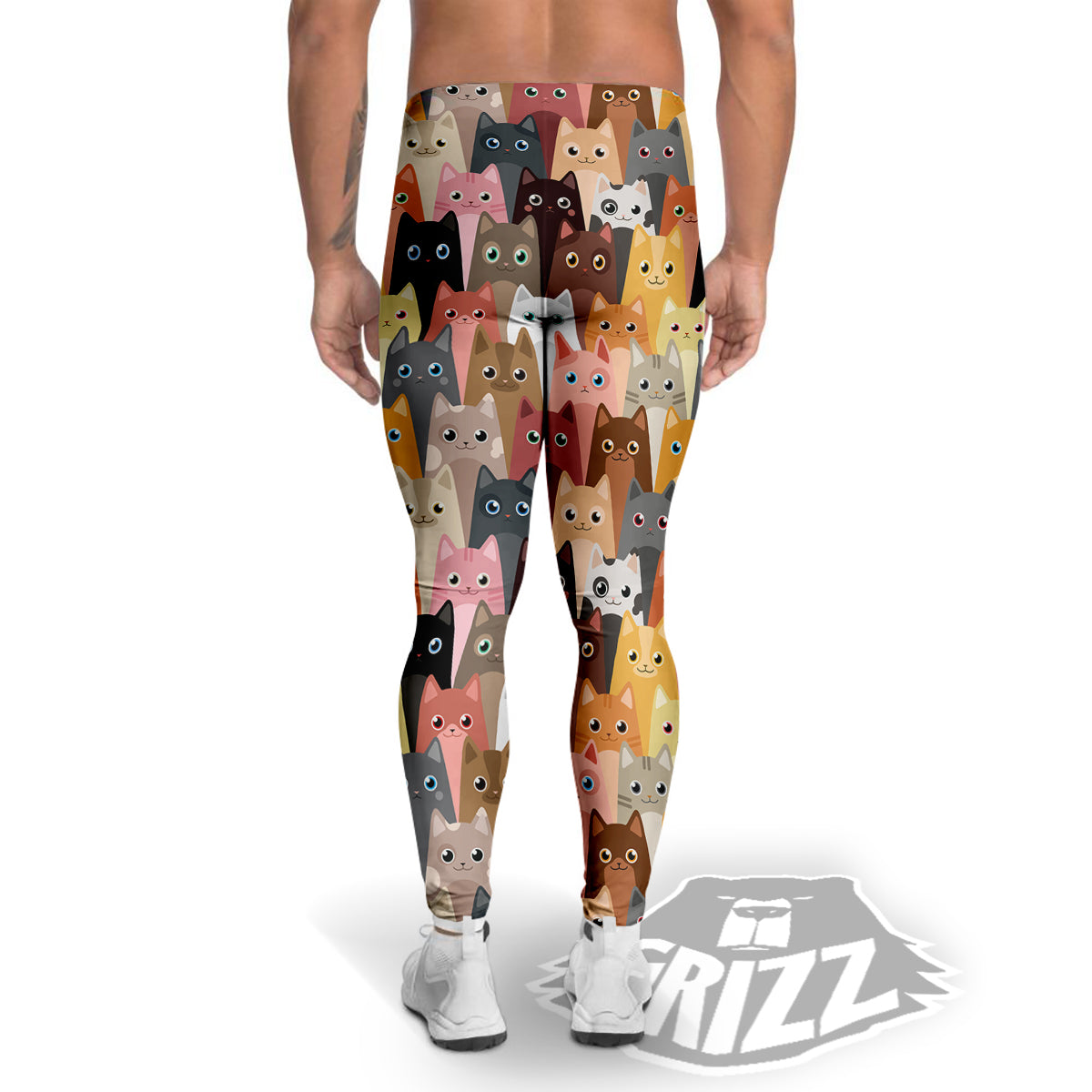 Cute Cats Cartoon Colorful Print Pattern Men's Leggings-grizzshop