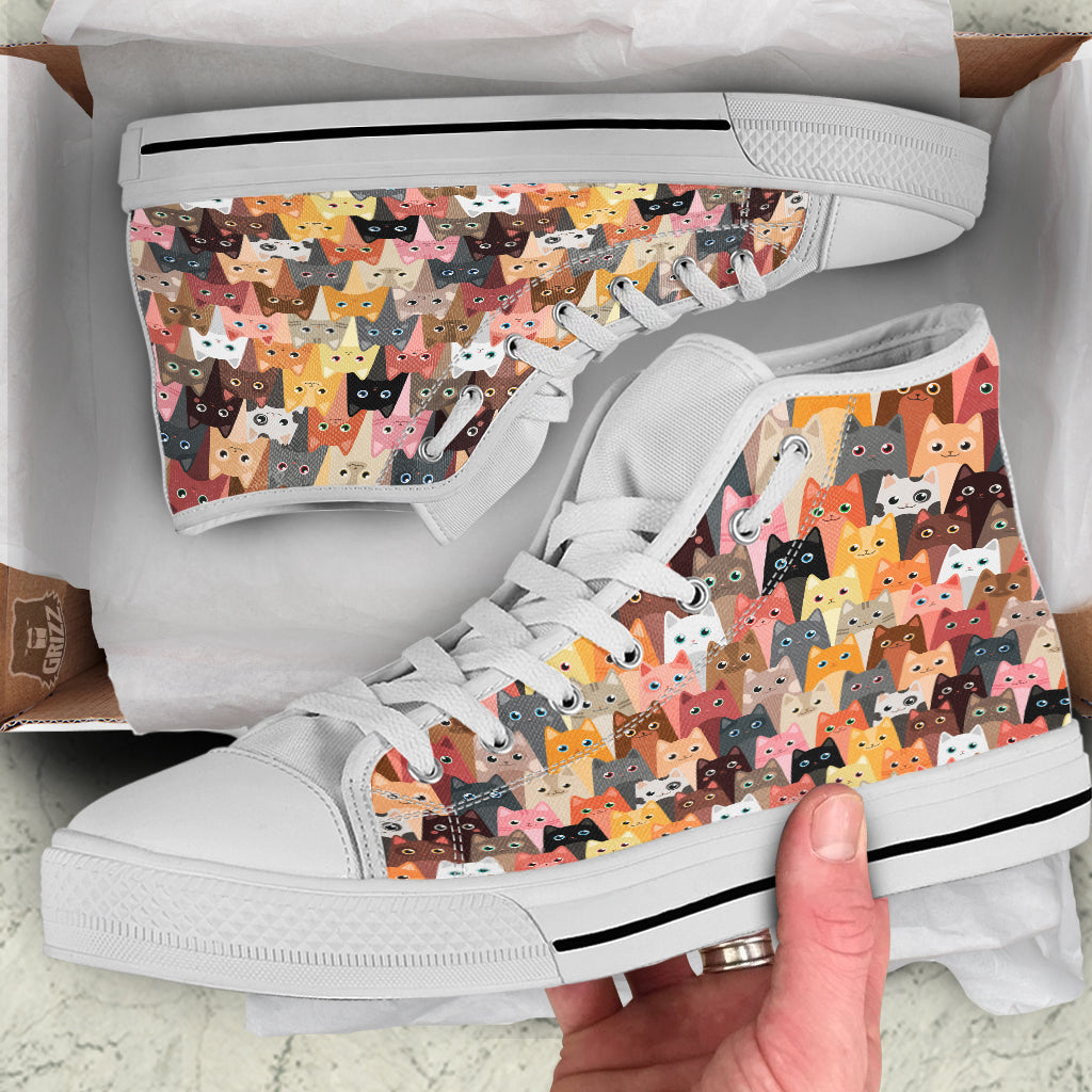 Cute Cats Cartoon Colorful Print Pattern White High Top Shoes-grizzshop
