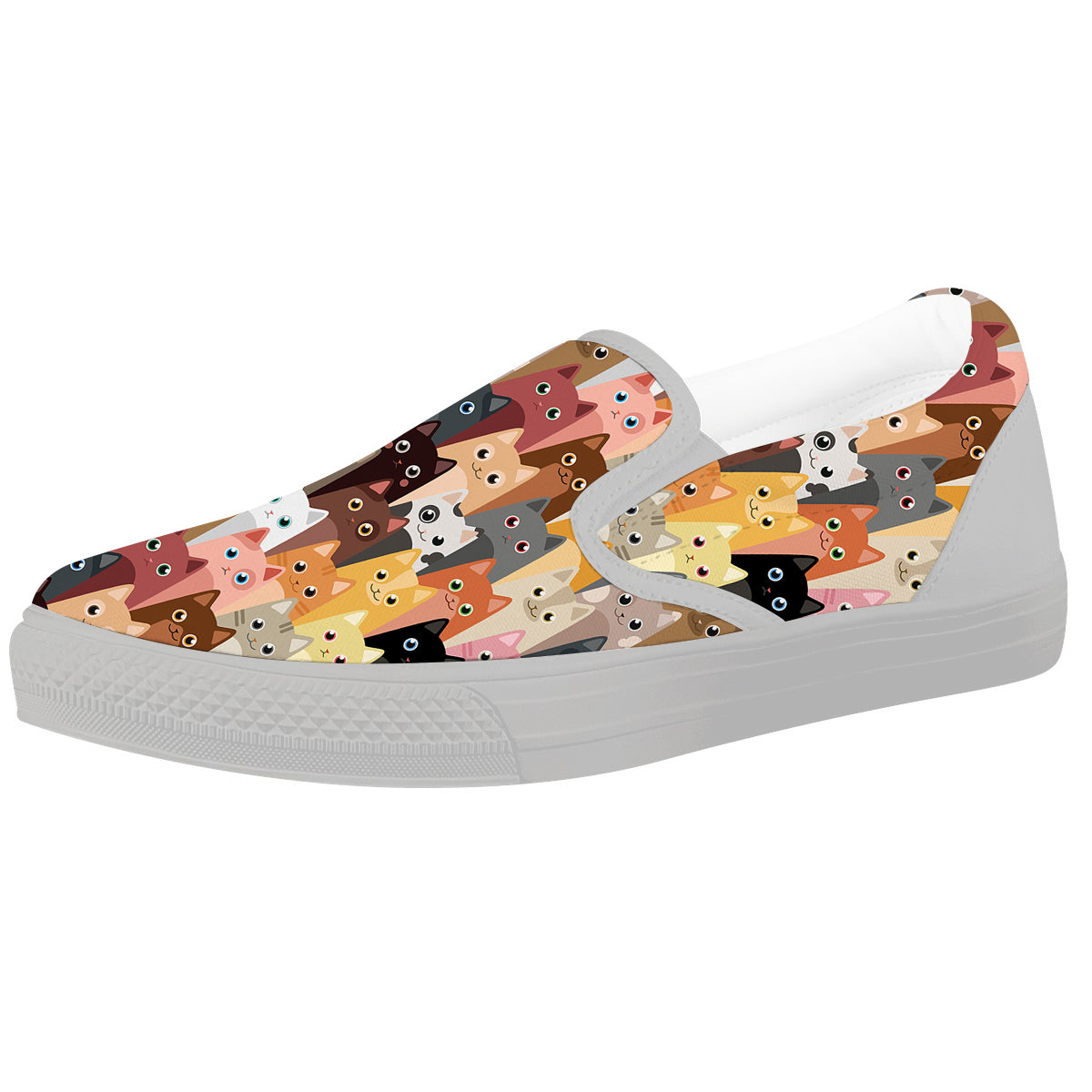 Cute Cats Cartoon Colorful Print Pattern White Slip On Shoes-grizzshop