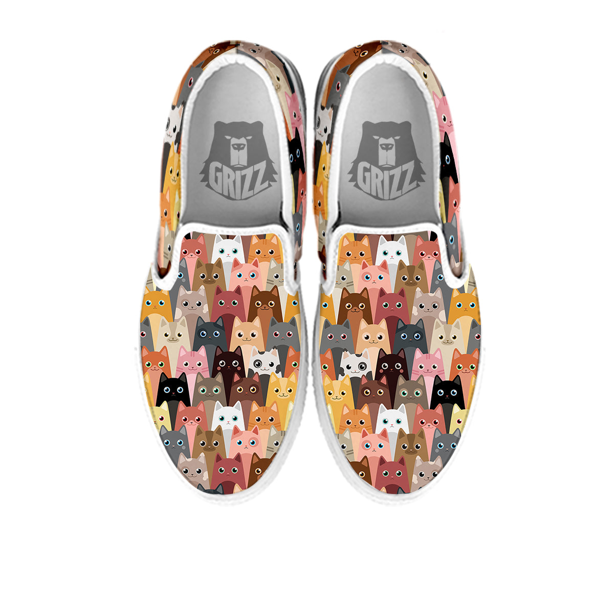 Cute Cats Cartoon Colorful Print Pattern White Slip On Shoes-grizzshop