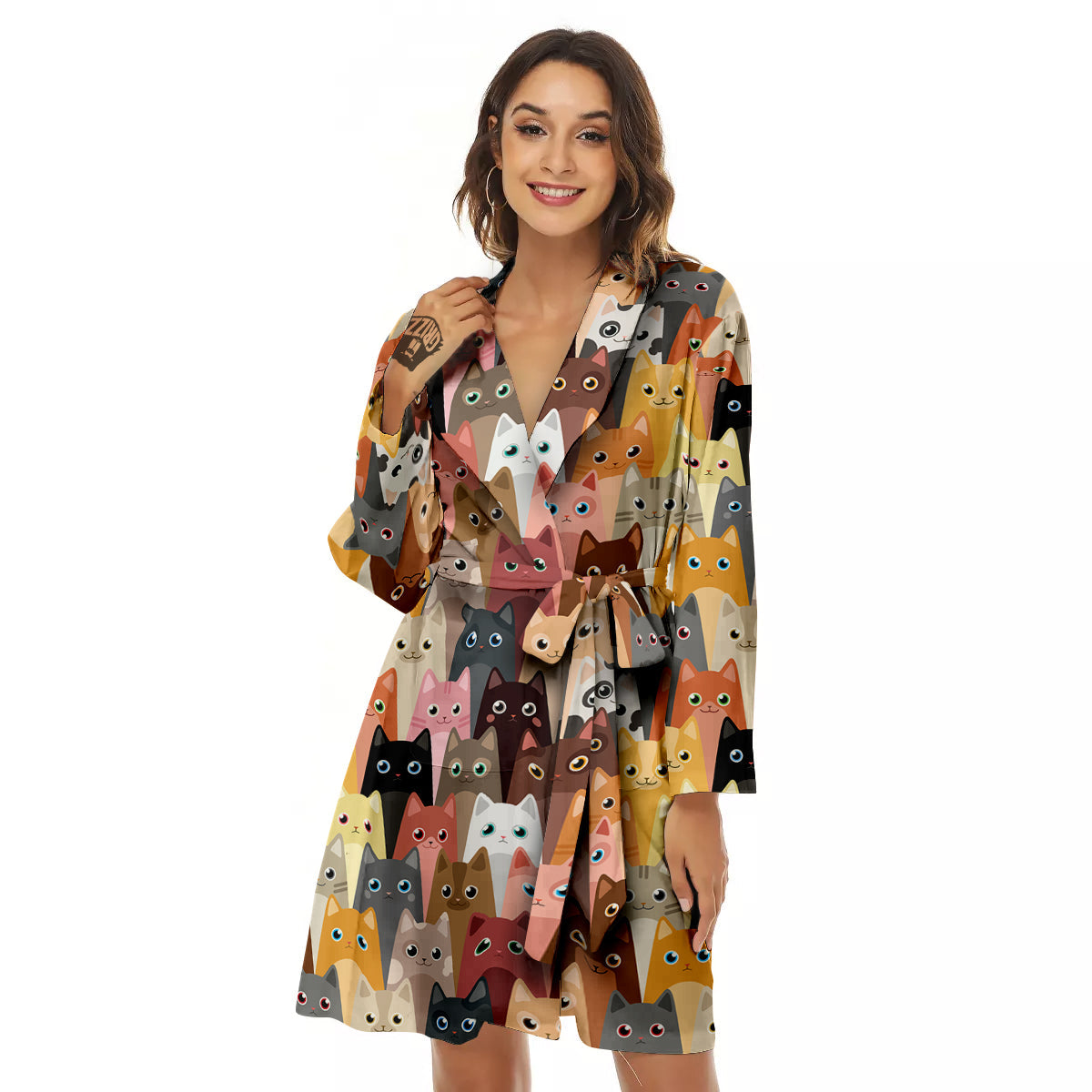 Cute Cats Cartoon Colorful Print Pattern Women's Robe-grizzshop