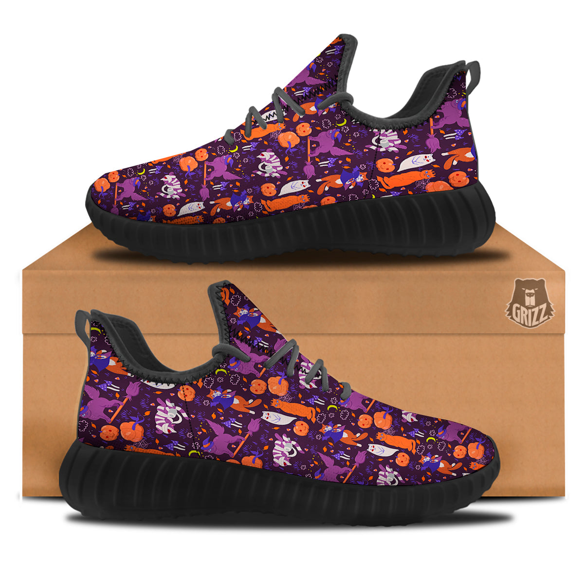 Cute Cats Halloween Print Pattern Black Walking Shoes-grizzshop