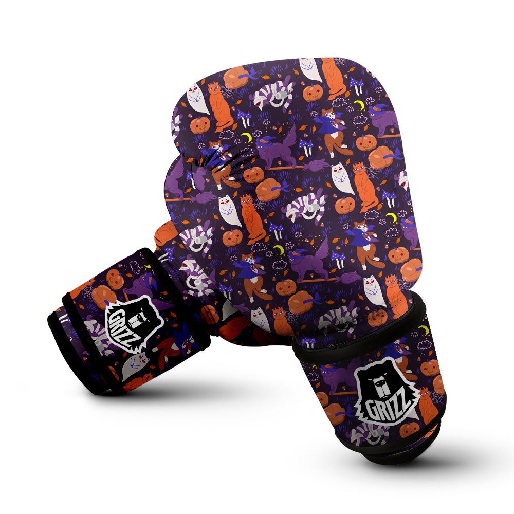 Cute Cats Halloween Print Pattern Boxing Gloves-grizzshop
