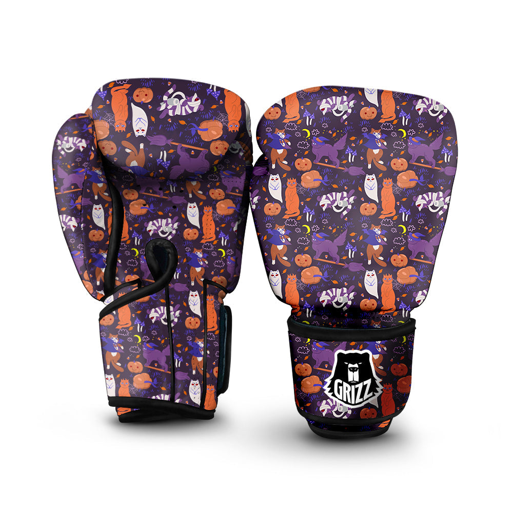 Cute Cats Halloween Print Pattern Boxing Gloves-grizzshop