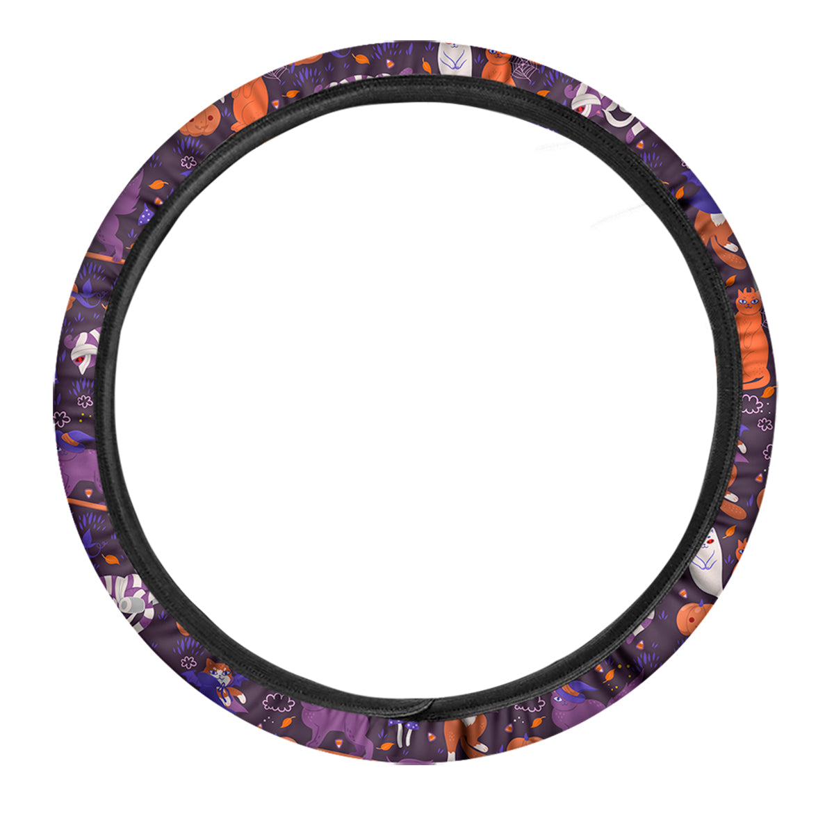 Cute Cats Halloween Print Pattern Car Steering Wheel Cover-grizzshop