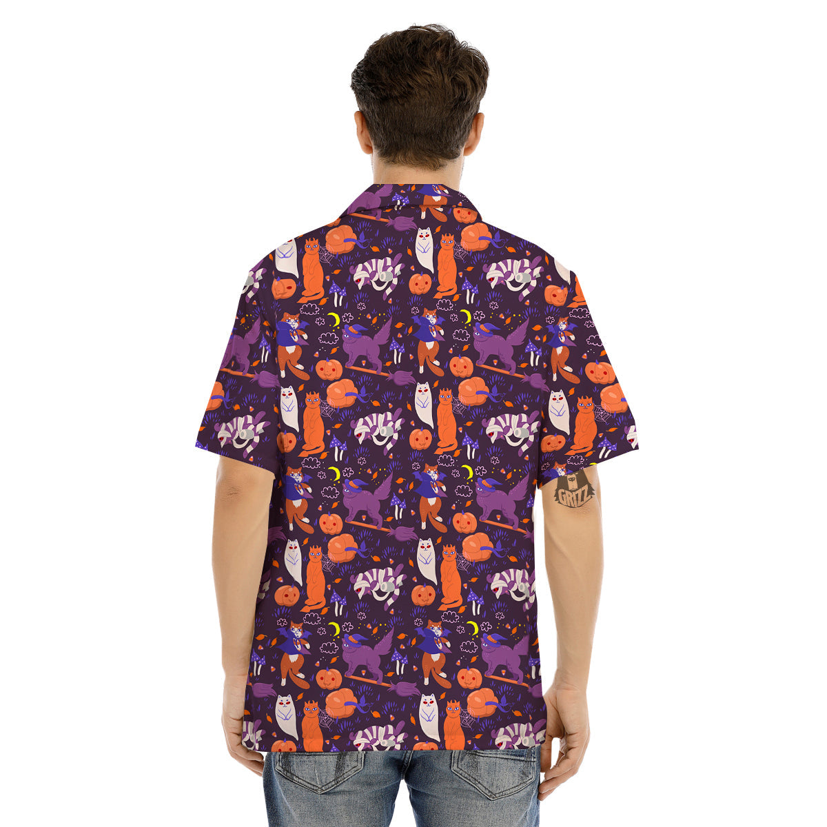 Cute Cats Halloween Print Pattern Men's Hawaiian Shirt-grizzshop