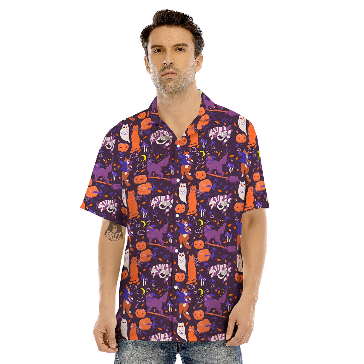 Cute Cats Halloween Print Pattern Men's Hawaiian Shirt-grizzshop