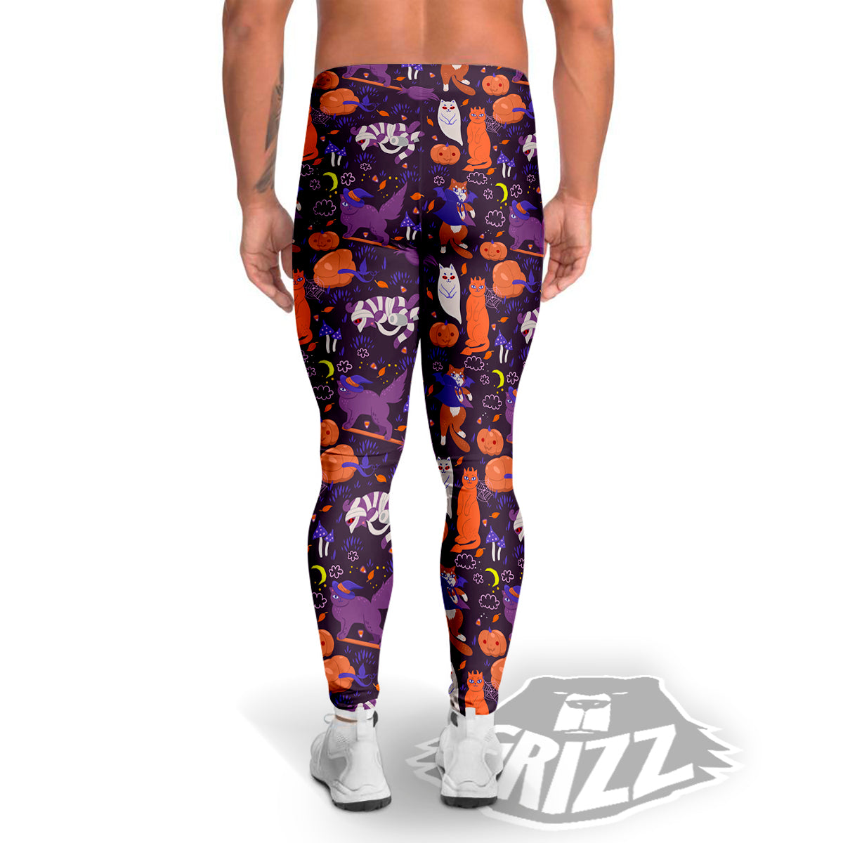 Cute Cats Halloween Print Pattern Men's Leggings-grizzshop