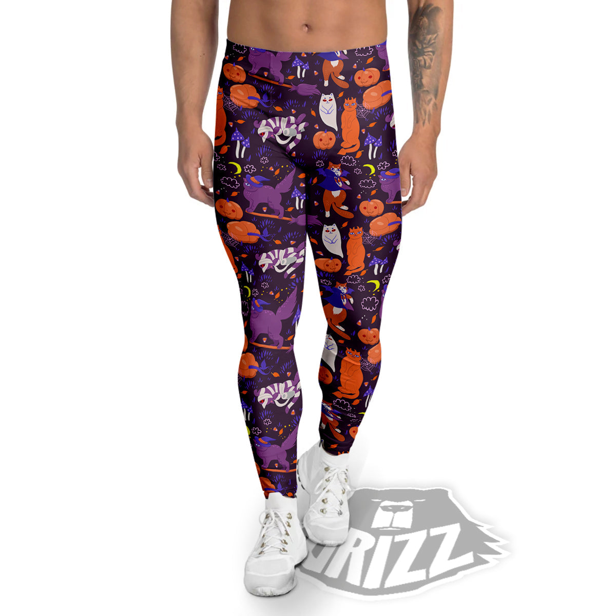 Cute Cats Halloween Print Pattern Men's Leggings-grizzshop