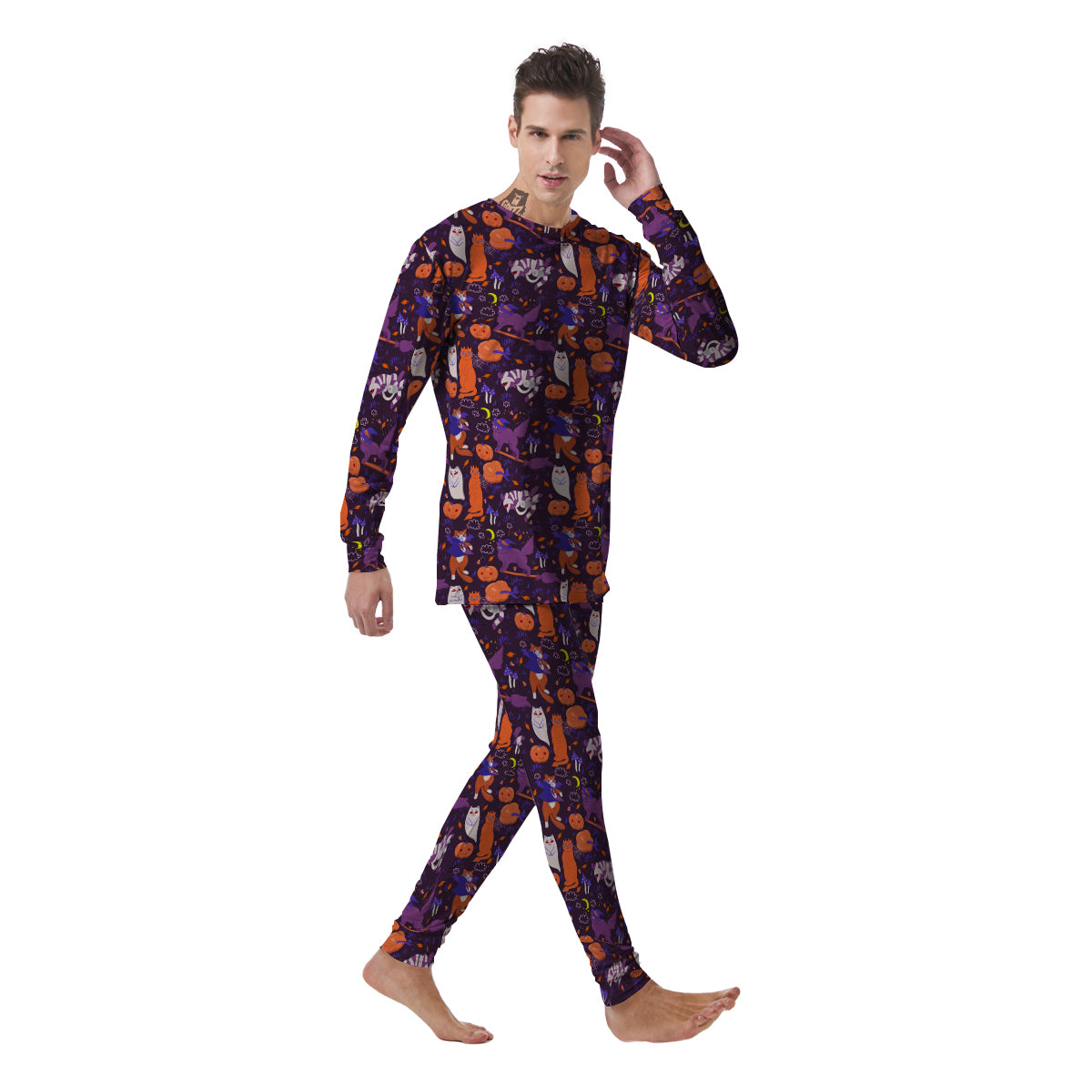 Cute Cats Halloween Print Pattern Men's Pajamas-grizzshop