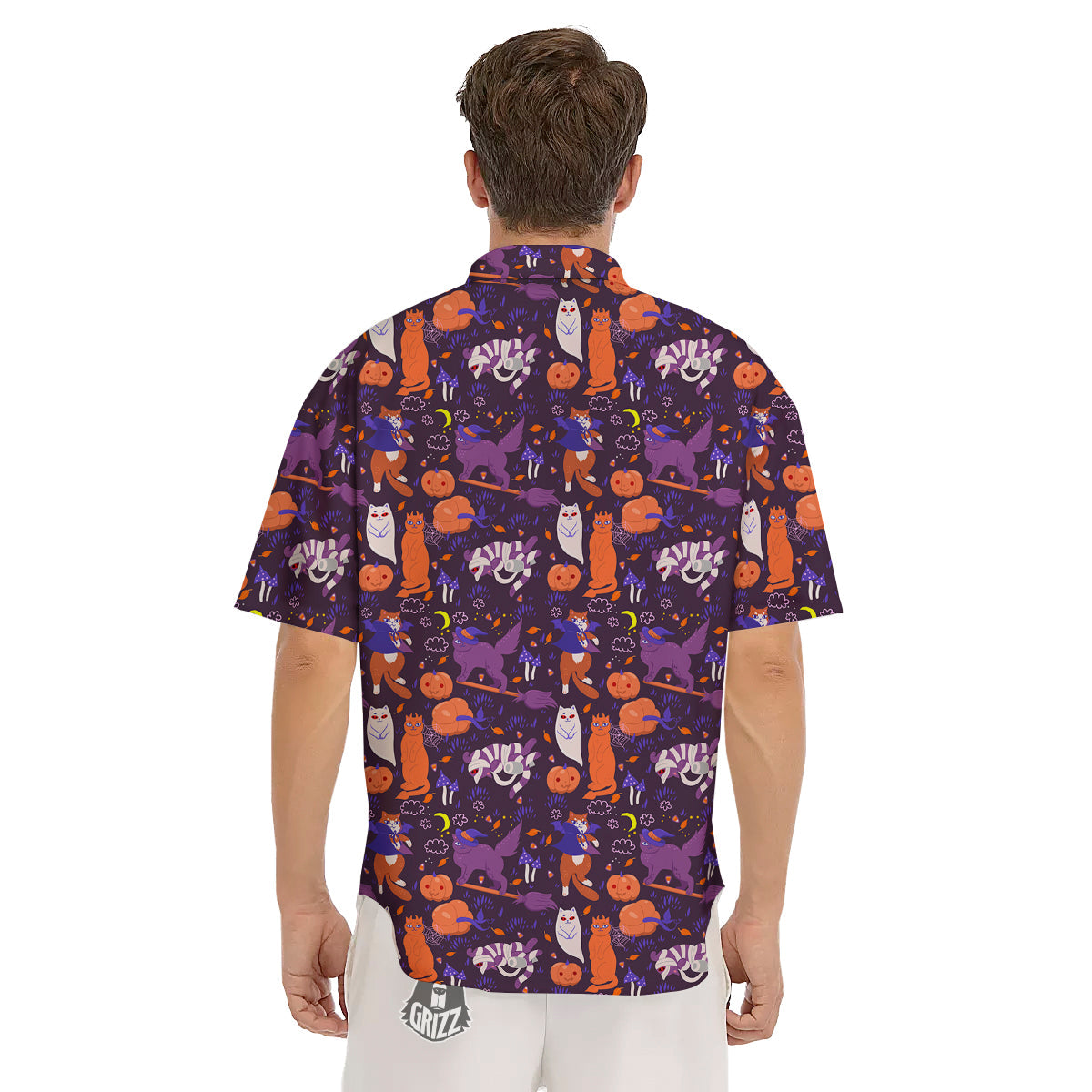 Cute Cats Halloween Print Pattern Men's Short Sleeve Shirts-grizzshop