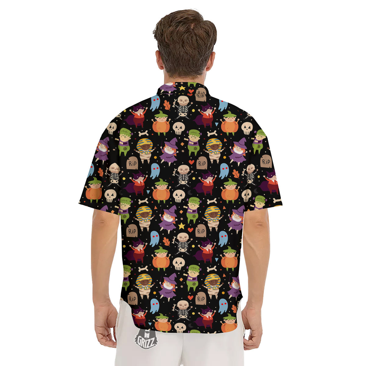 Cute Children Halloween Print Pattern Men's Short Sleeve Shirts-grizzshop