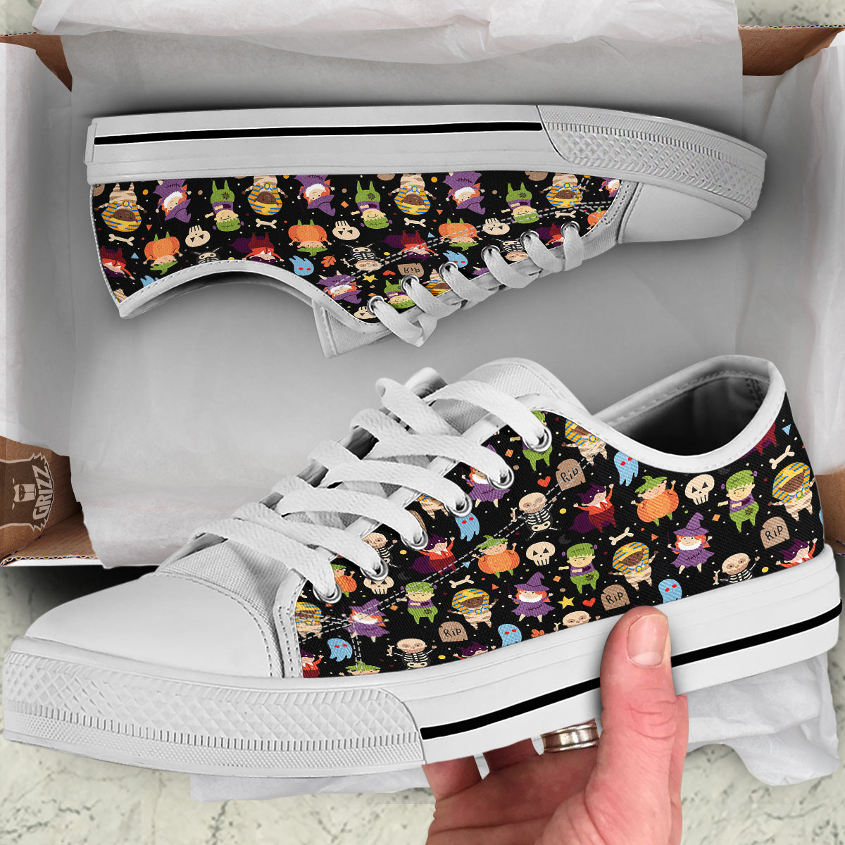 Cute Children Halloween Print Pattern White Low Top Shoes-grizzshop